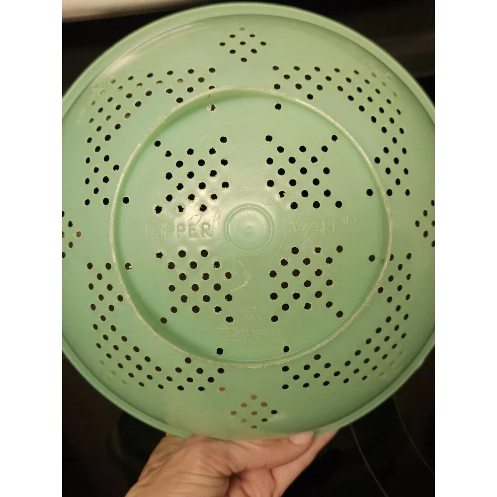 Vintage Tupperware Jadeite Green 9'' Pasta Strainer Colander W Lid #339 & #516